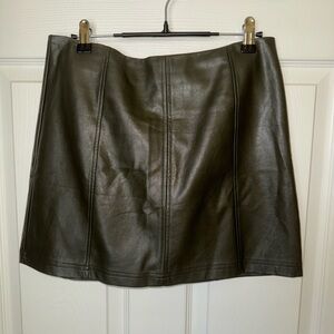 Deep olive green faux leather mini skirt Medium